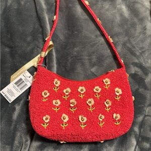 Vera Bradley Red Floral Beaded Shoulder Bag